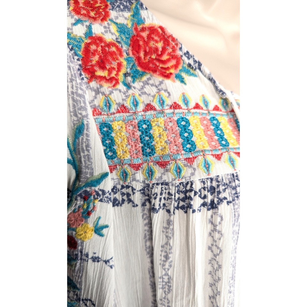 Savanna Jane Embroidered Top Boho Peaseant Embroidered 3/4 Sleeve Small - Picture 4 of 6